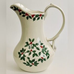 Holly Berries 10" Cream Porcelain Pitcher 68 Oz
